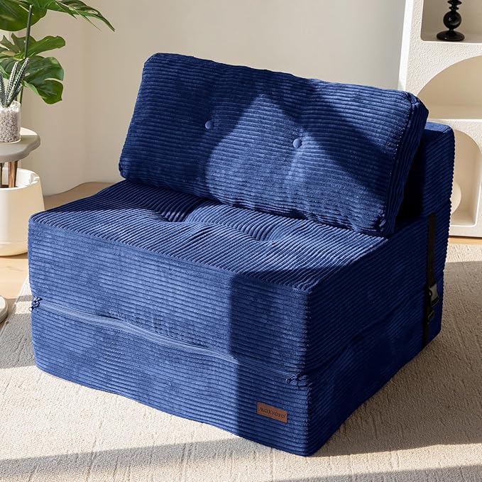 MAXYOYO Folding Sofa Bed, Convertible Chair Bed with High-Density Support Foam, Portable 4 in 1 Fold Out Seating to Floor Lounger, Versatile Floor Sofa Couch for Living Room Bedroom, Navy - Bloomnest