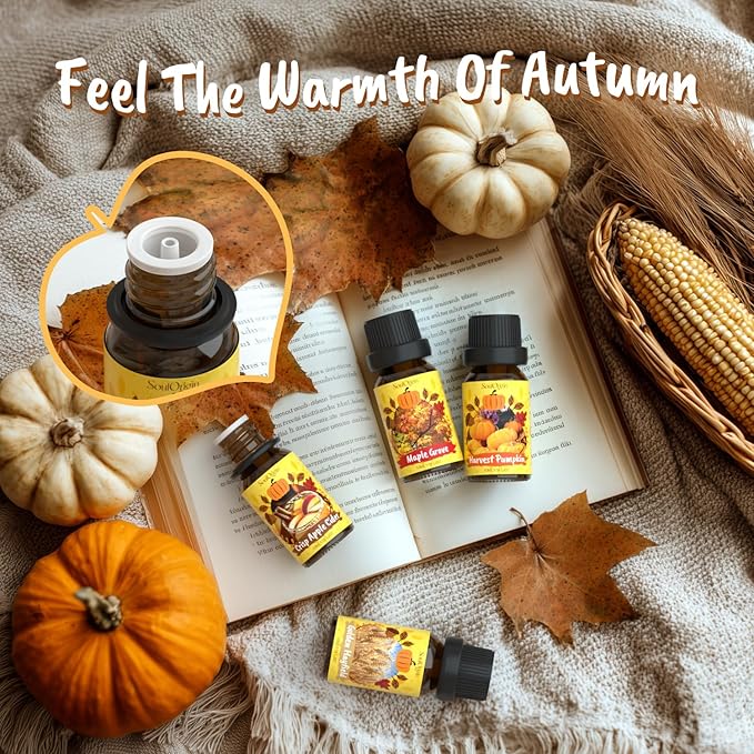 Harvest Fragrance Oils Set, Essential Oil for Diffuser, Fall Diffuser Oil, Use for Soap Candle Making-Crisp Apple cider, Pear&Honey, Golden Hayfield, Maple Grove, Harvest Pumpkin,Autumn Fig - Bloomnest