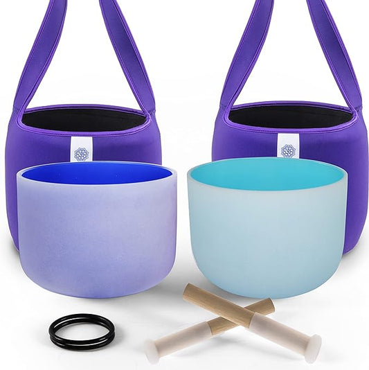 FMTY10inch Crystal Singing Bowls set prefect pitch(±10HZ) Blue(Throat)+ Indigo(3Rd Eye) with Carrying Bag Sound Bowls Chakra Bowl - Bloomnest