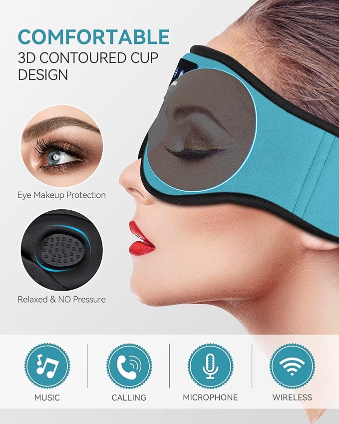 MUSICOZY Sleep Headphones 3D Bluetooth 5.4 Headband Sleep Mask, Wireless Sleeping Headphones Music Earbuds Eye Mask for Side Sleepers Travel with Speakers Cool Gadgets Gifts - Bloomnest