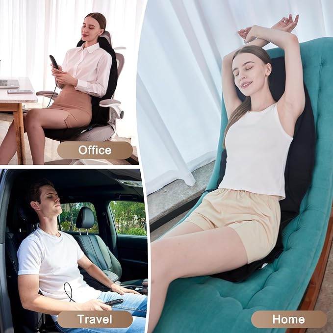 Portable Back Massager with Heat & Vibration - Deep Tissue Pain Relief for Shoulder, Back, Lower Back and Thighs - Office Chair Massage Pad, Ideal Gift for Men and Women - Bloomnest