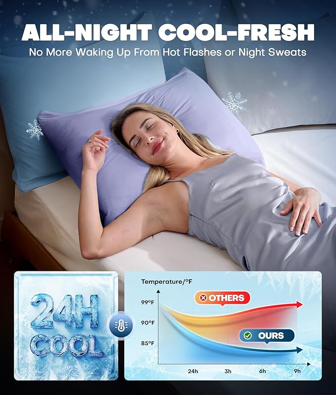 Ultra-Chill Cooling Pillowcase Set of 2 for Hot Sleepers, Softer Than Silk Pillow Cases for Protecting Hair & Skin, Breathable Bed Pillow Covers w/Zipper, Gifts for Women Men(Purple, King) - Bloomnest