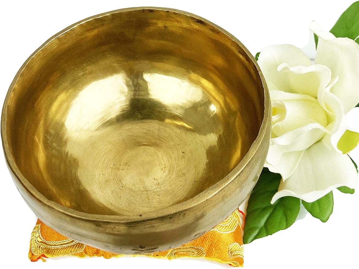 422 SB-11 Agan Traders Hand Pounded 'Om Mani Padme Hum' Mantra Healing Singing Bowl Set Nepal (G, 6.25 inch diameter) - Bloomnest