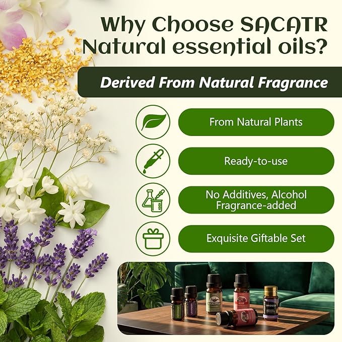 SACATR 60 Bottles Premium Essential Oils Set - Natural Essential Oils for Diffuser, Humidifier, Candle and Soap Making（60x5 ML） SACATR