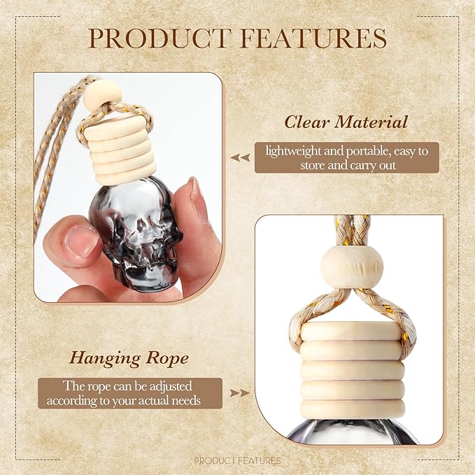 50 Pcs Hanging Car Air Freshener Black Car Diffuser Bottles Empty Glass Perfume Bottles Air Freshener Diffuser Pendant for Essential Oils Fragrance Aromatherapy Ornament (Skeleton) - Bloomnest