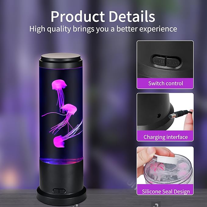 EDIER Jellyfish Lamp, 11 Inch Jellyfish Aquarium with Color Changing Light, Noiseless Pump, USB/Battery Powered Mood Light for Home Decor, Gift for Kids Men Women - Bloomnest