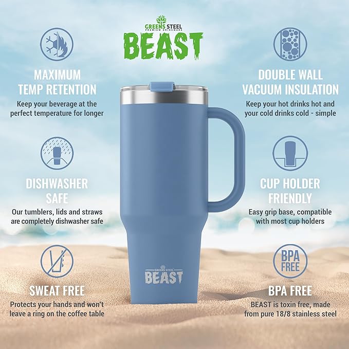 Beast 42 oz Tumbler Stainless Steel Vacuum Insulated Coffee Ice Cup Double Wall Travel Flask (Stormy Sky Blue) - Bloomnest