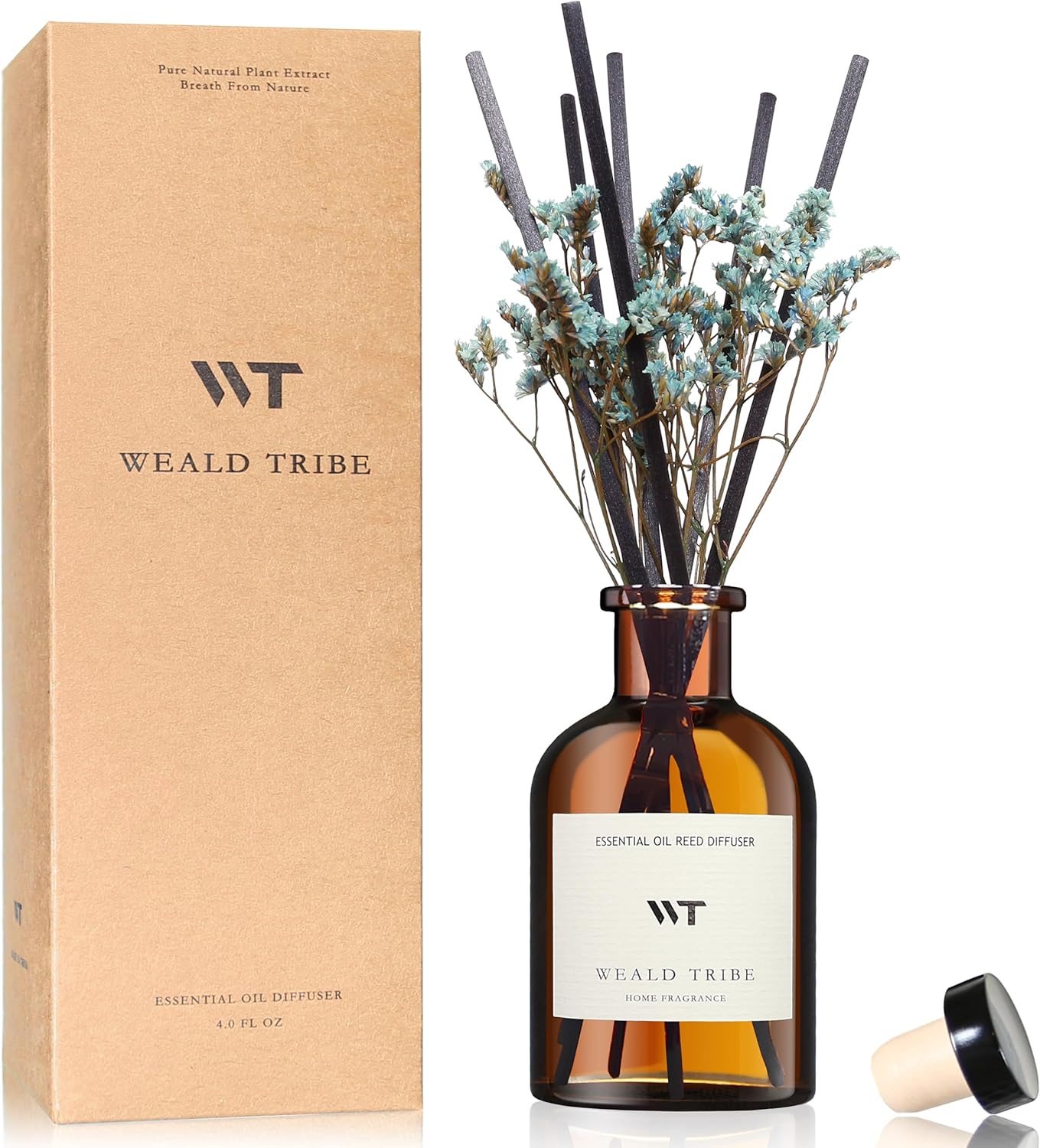 WEALD TRIBE Reed Diffuser Set for Bathroom Decor, Sticks Diffuser with Essential Oils Included | Ocean Scent 4.0 fl oz Fragrance Oil | Defusers for Home Living Room Shelf Decor Apartment Essentials