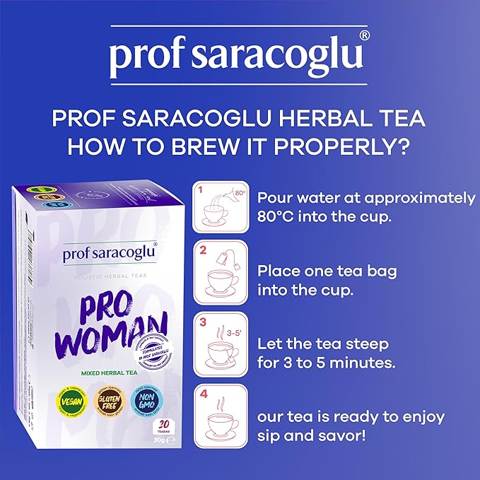 Prof Saracoglu 1 Box Pro-Woman Herbal Tea – Caffeine-Free Herbal Blend with Chamomile and Yarrow, Made for Women’s Daily Routine, 20 Organic Tea Bags in Resealable Box - Bloomnest