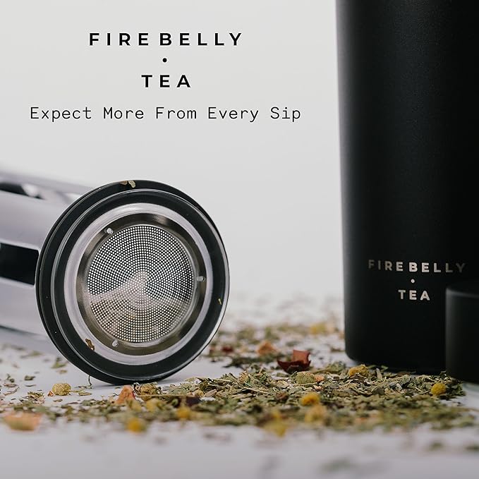 Firebelly Tea, Travel Tea Infuser Mug with Strainer, Insulated Tumbler for Loose Leaf Tea or Coffee, Leakproof Bottle for Hot or Iced Drinks, Stainless Steel Thermos with Lid, Noir - Bloomnest