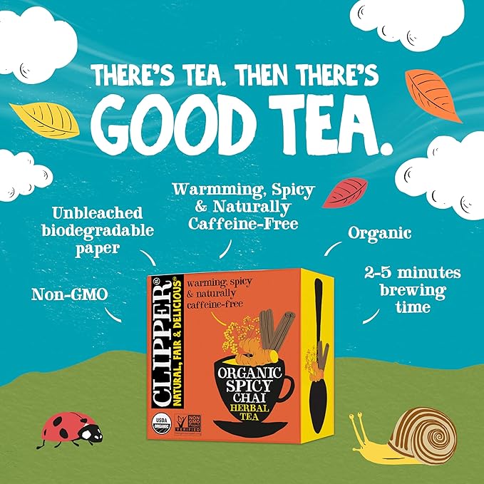 Clipper Tea Spicy Chai Herbal Tea – Caffeine Free, USDA Organic, Great Hot or Iced – Warming, Spicy, Natural, Fair & Delicious – 50 Tea Bags - Bloomnest