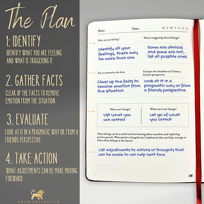 Calm Collective Guided CBT Anxiety Relief Journal Kit for Mental Health Therapy with Free Pen Included, Mindfulness Self Care Prompts, Gratitude & Habit Tracker, Wellness Gift Diary Notebook CalmCollective