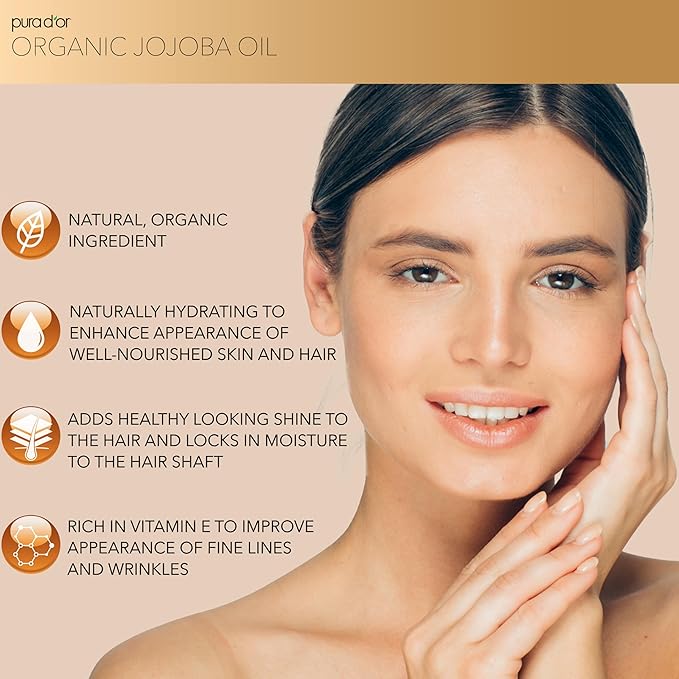 PURA D'OR 16.9 Oz Organic Jojoba Oil (GLASS BOTTLE) USDA Certified - 100% Pure & Natural Moisturizer - Cold Pressed, Unrefined, Hexane Free Base Carrier Oil For DIY Skin Care, Hair, Face & Nails - Bloomnest