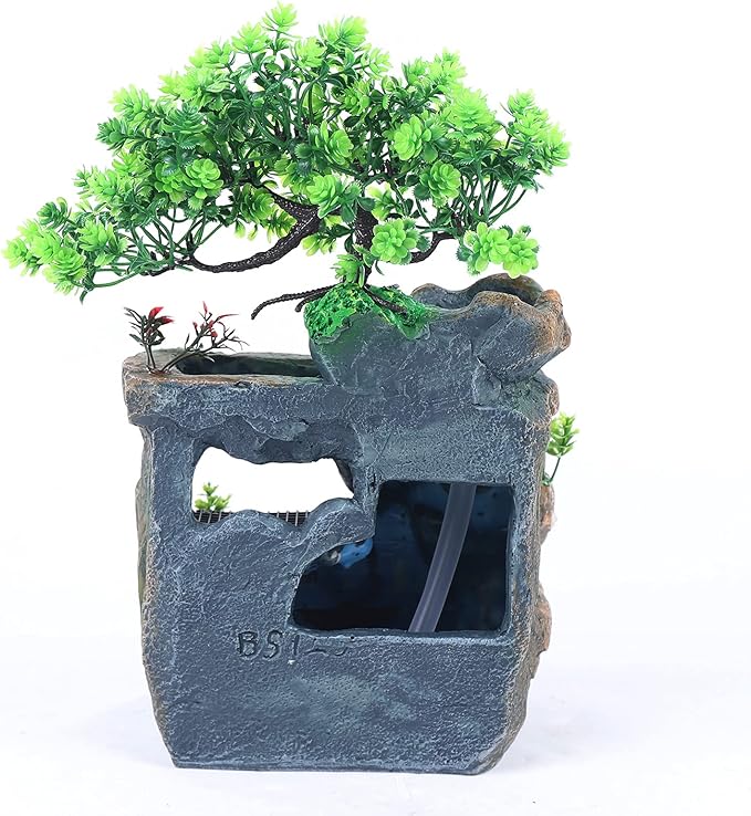 11.81" Tabletop Rockery Fountain Indoor Waterfall Bonsai Desktop Mini Rockery Water Fountain with Automatic Pump and LED Light, Home Office Bedroom Humidifier Desk Decorate - Bloomnest