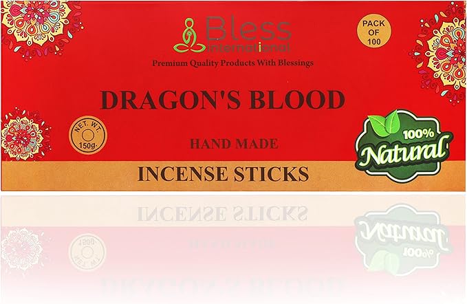 Bless-Dragons-Blood 100%-Natural-Handmade-Hand-Dipped Organic-Chemicals-Charcoal-Free Purification-Relaxation-Positivity-Yoga-Meditation Best-Woods-Scent (100 Sticks (5.25 OZ)) BlessInternational