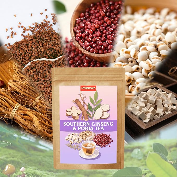 20 Bags Southern Ginseng Poria Tea, Caffeine-Free Natural Ingredients Herbal Tea Bags, Supports Brain, Skin and Sleep, No Additives, Daily Enjoyment Tea for Men & Women - Bloomnest