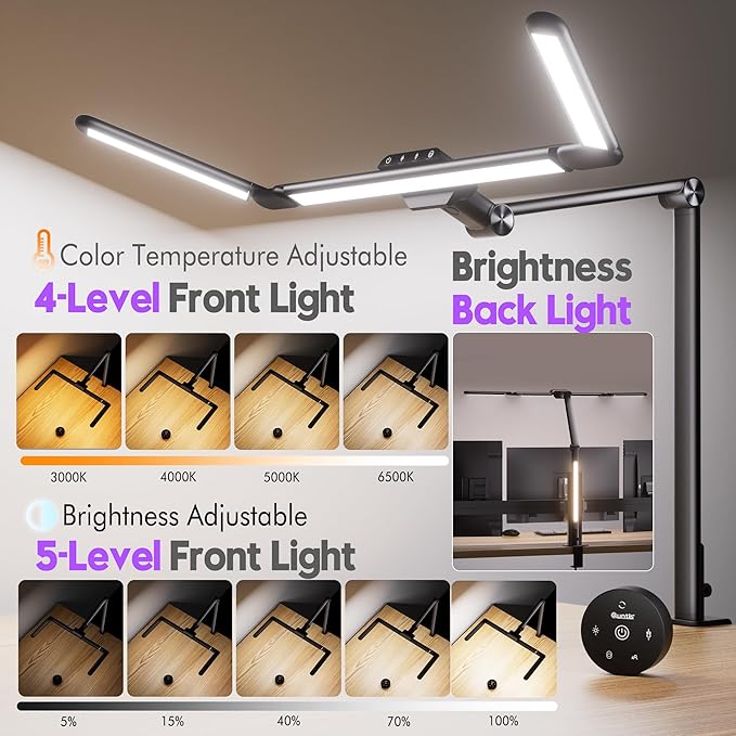 Quntis 32.5" Architect Desk Lamps for Office Home Dorm - Eye Care 3 Light Bar 1100LM Bright, Ambient Backlight, Radar Sensor, Remote Control, 2H Timer, Workbench Drafting Reading Video Conference Task - Bloomnest