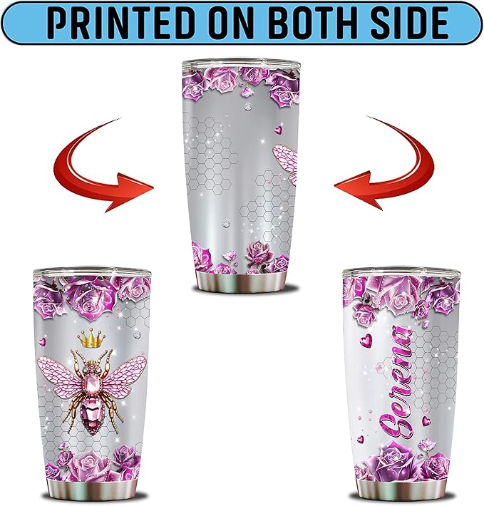 Personalized Queen Bee Gifts for Women Insulated 20oz Stainless Steel Gift for Girls, Wife, Daughter Bee Lovers, Water Bottle, Travel Cups Tumblers Christmas Birthday Mother's Day Valentine - Bloomnest