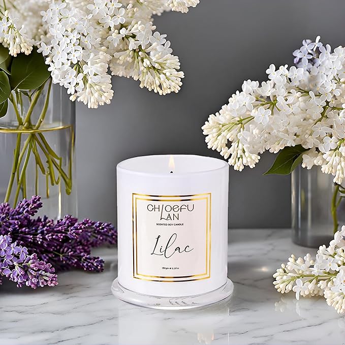Chloefu LAN Lilac Candle, Scented Candles for Home, Wedding Gift for Women, Natural Soy Wax for Clean Burning, Luxury Glass Jar, Bridal Shower Gifts, Non-Toxic, 70 Hour Burn, 10 oz - Bloomnest