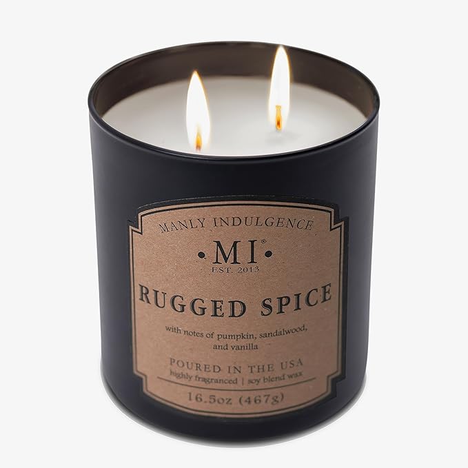 Manly Indulgence Rugged Spice Scented Candles for Men, 2 Wick, 16.5 oz, Premium Soy Blend Wax, 60H Burn, Candles for Home Scented - Made in The USA - Bloomnest