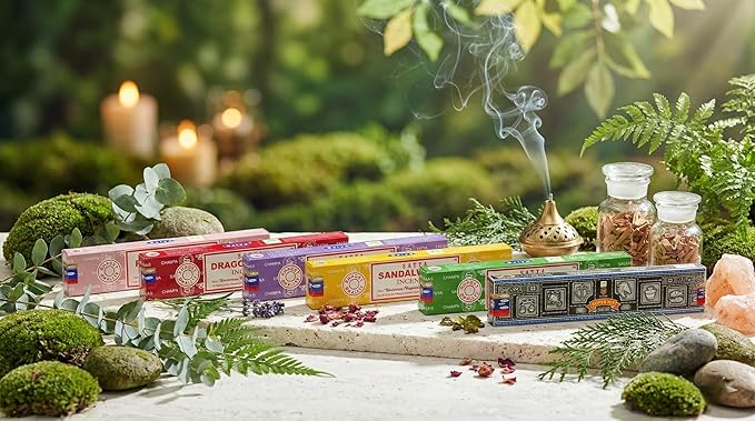 Satya Incense Gift Set Nag Champa, Super hit, Dragon's Blood, Sandalwood, Patchouli, Lavender, Positive Vibes, 15 g Satya