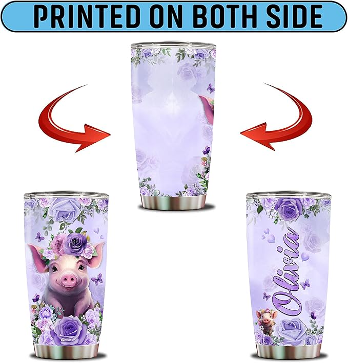 Personalized Pig Tumbler Customized Name Pigs Mugs Gifts For Women Funny Gift Coffee Mug Water Bottle 20oz Valentine For Girls Birthday Christmas Insulated Stainless Steel Cup With Lid - Bloomnest