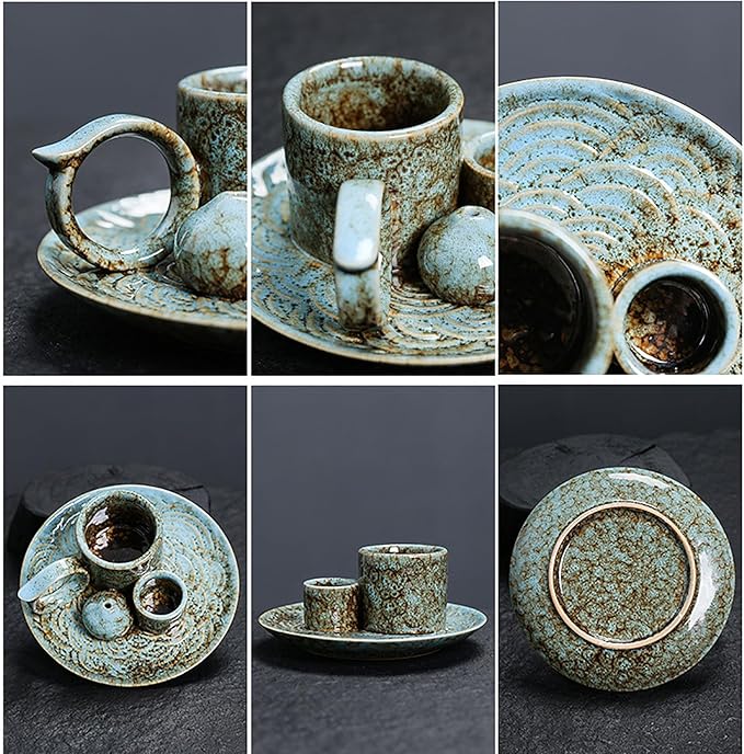 4 in 1 Ceramic Incense Burner Holder with Handle for Burning Sage, Palo Santo Stick, Joss Sticks, Candle in Your New House, Office, Yoga, Meditation Room (Speckled Blue) - Bloomnest