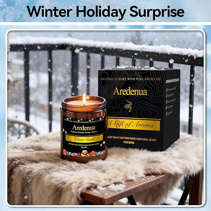 Winter Candles - Warm Cashmere Candle | Warm & Cozy Holiday Scented Candles - 7oz Jar Soy Candle for Winter Home, Holiday & Christmas Gifts for Women Men - Bloomnest