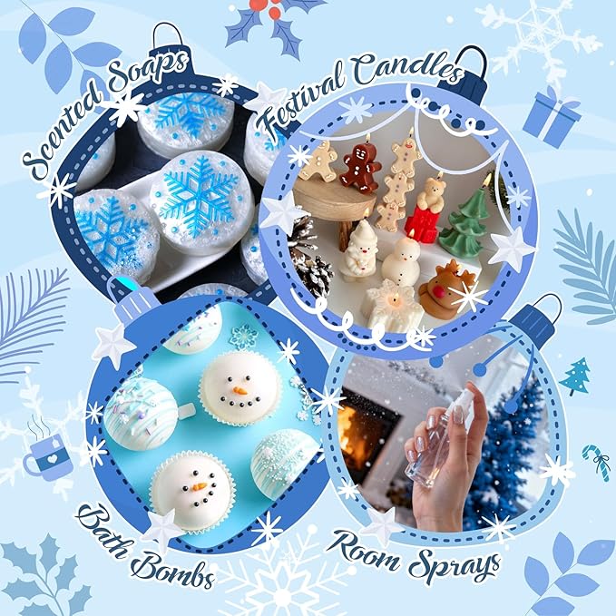 SALUBRITO Winter Fragrance Oils Set, Holiday Essential Oils for Diffuser, Candle, Soap Making - Christmas Tree, Cinnamon, Gingerbread, Candy Cane, Spiced Cider, Sugar Cookies Scented Oil - Bloomnest