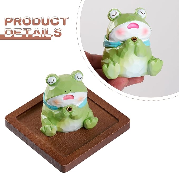 Lionpower Incense Holder for Sticks with Burner & Ash Catcher - Resin Frog, Wooden Tray, 10 Incense Sticks for Meditation Yoga Spa, Cute Home Decor Room Accessories (Frog)