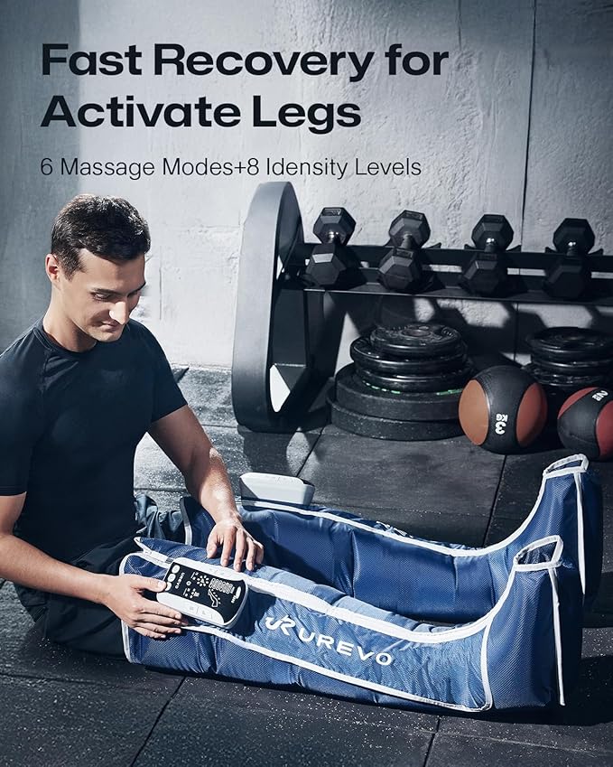UREVO Smart Leg Recovery PT Pro, AI-Powered Tech Rechargeable Air Compression Massager Boots for Circulation, Smart Pain Senser and Foot Muscle Recovery to Athletes After Summer Sports, Blue - Bloomnest