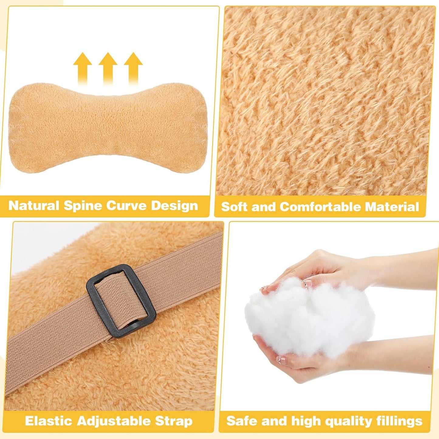 1 Pc Neck Pillow for Recliner Headrest Pillow Bone Shaped Chair Plush with Adjustable Strap Neck Support and Pain Relief Curve Head Cushion for Car Travel Airplane (Yellow)