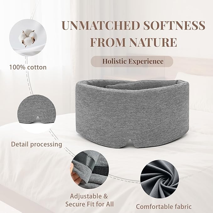 Grey Modal Eye Mask for Sleep, Adjustable Breathable Wrap (70cm), Lightweight Soft Blindfold for Travel and Mediation, Holiday Ready-to-Gift Set for Men and Women from Timeless Artworks