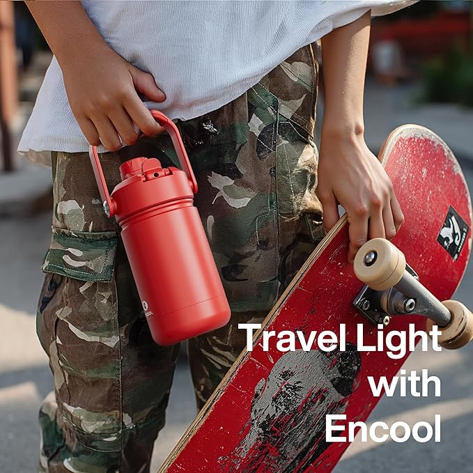 Kids Insulated Water Bottle with Straw - 12oz Stainless Steel Water Bottle with Dual Spouts, Leak-Proof, BPA-Free, Double Wall Vacuum Keeps Cold for 24 Hours for Sports, Travel, School (Tawny Orange) ENCOOL
