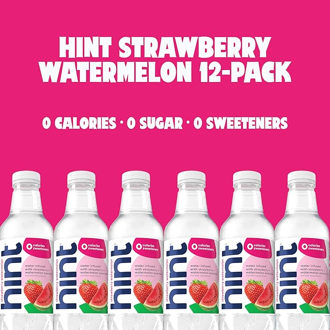 Hint Fruit-Infused Bottled Water, Strawberry Watermelon - Sugar Free Flavored Water with Zero Calories, Naturally Flavored, and No Artificial Sweeteners - 16 Fl Oz (Pack of 12) - Bloomnest