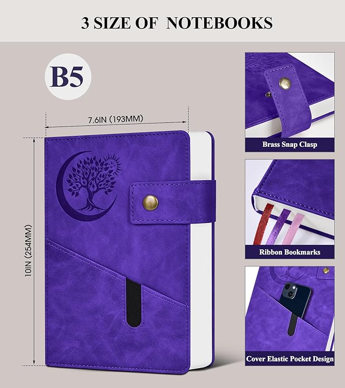 365 Page Thick Lined Journal Notebook for Men Women, B5 Large Leather Journals for Writing, Hardcover Notebooks for Work, School, Note Taking, Business, Travel Diary, College Ruled 7.6" x 10" - Bloomnest