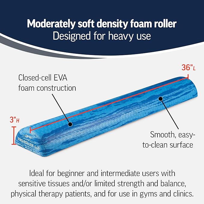 OPTP PRO-Roller Soft Density Foam Roller – Low Density Soft Foam Roller for Physical Therapy, Pilates, Yoga Foam Roll Exercises, and Muscle Recovery - Blue 36" x 6" x 3" Half-Round - Bloomnest