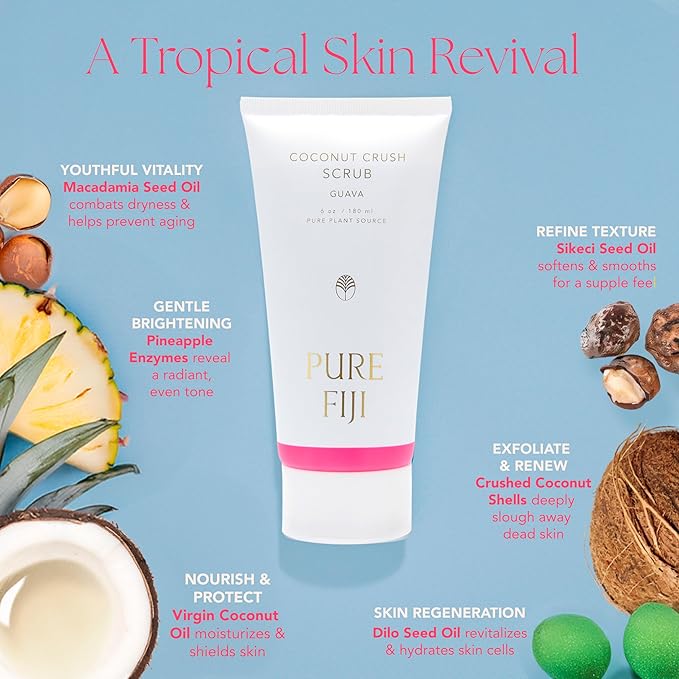 Pure Fiji Coconut Crush Scrub, Guava (6oz/180ml) - Bloomnest