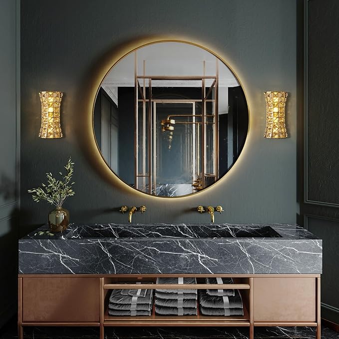 Crystal Wall Sconces,Modern Wall Light Fixtures for Living Room Bedroom Bathroom Hallway Doorway Stairway,Bedside,Tricolor Vanity Lighting Fixture - Bloomnest