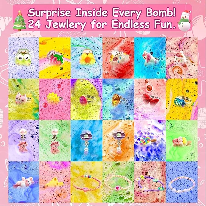 Bath Bombs Advent Calendar 2025 Kids with Surprise Toys Inside 24 Days of Christmas Countdown Calendar Donut Cupcake Bath Bombs Set Birthday Christmas Gifts for Kids Girls - Bloomnest