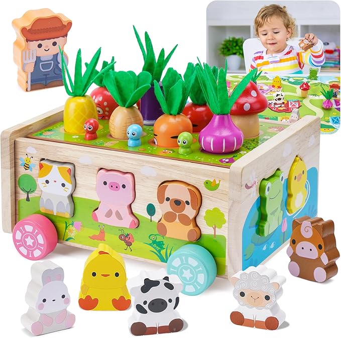 Toddler Montessori Wooden Farm Toys | Babies 12-18 Months Toy with Game Map for 1 2 3 Year Old Boys Girls | 1st First Birthday Gifts for 1-2 Years | Wood Learning Educational Toys Fine Motor Skills - Bloomnest