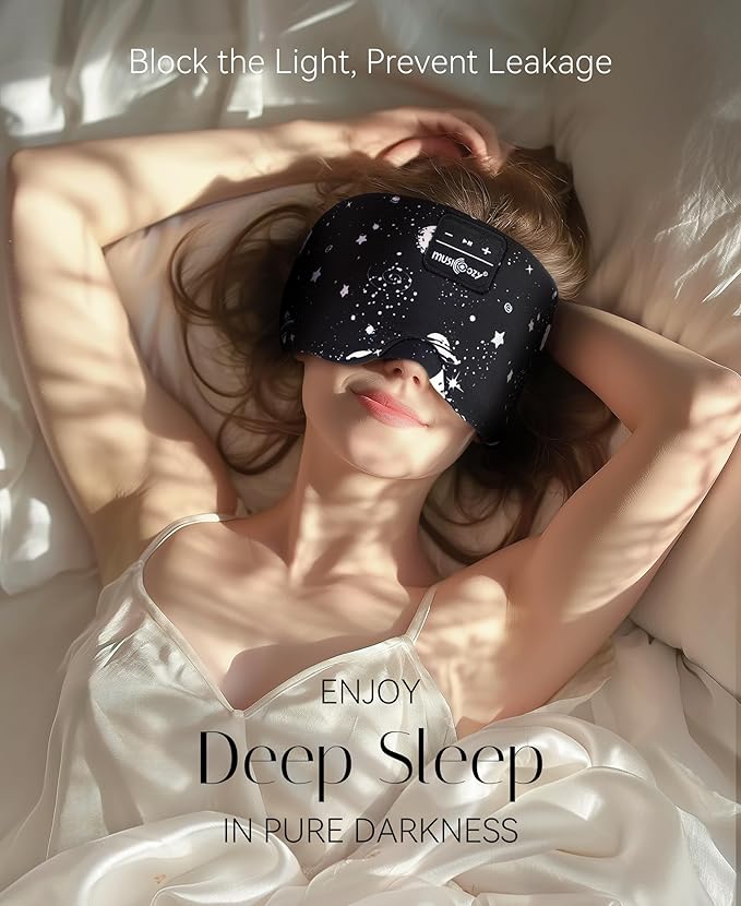 MUSICOZY Sleep Headphones Bluetooth Sleep with Headphones Eye Wireless Bluetooth 5.4 with Adjustable Headband Total Blackout for All Night Sleep, Travel & Nap - Bloomnest
