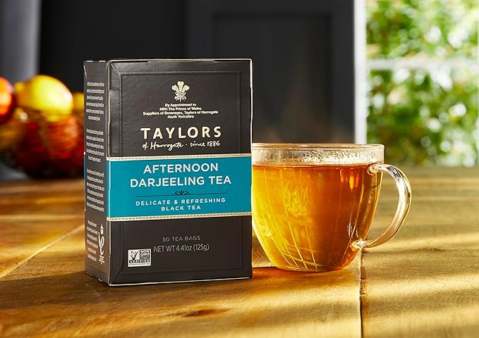 Taylors of Harrogate Afternoon Darjeeling, Black Tea, Pillow Bags, Delicate, Sweet & Floral, Caffeinated, Enjoy Hot or Iced, 50 Teabags (Pack of 2) - Bloomnest