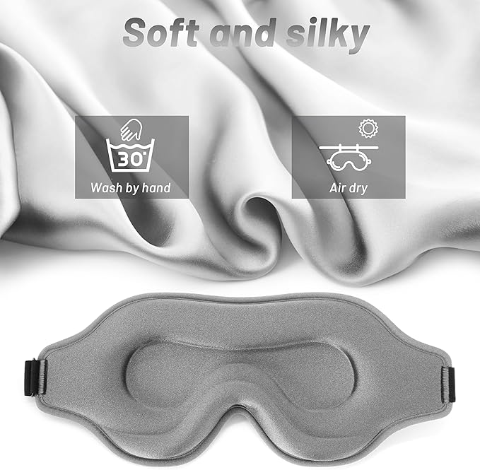 Sleep Eye Mask for Men Women, Lash Extensions 3D Sleeping Mask, Travel Blackout Night Blindfold Eye Shade Cover with Adjustable Strap (Grey-3D) - Bloomnest