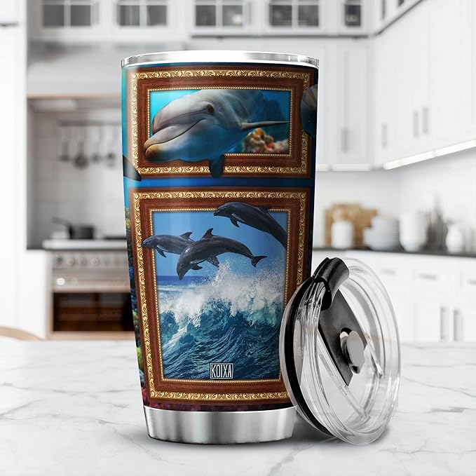 Dolphin Cups Tumbler With Lid 20 Oz Funny Dolphins Gifts Aquatic Animal Themed Gift Ideas Cute Dolphin Things For Girls Sea Ocean Coffee Mug With Animals Insulated Tumblers - Bloomnest