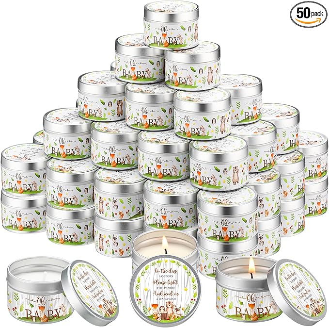 50 Pcs Baby Shower Party Favors Candles Lavender Scented Gender Reveal Gifts Bulk Candles for Favors Baby Shower Rustic Return Gifts(Forest Animals) - Bloomnest