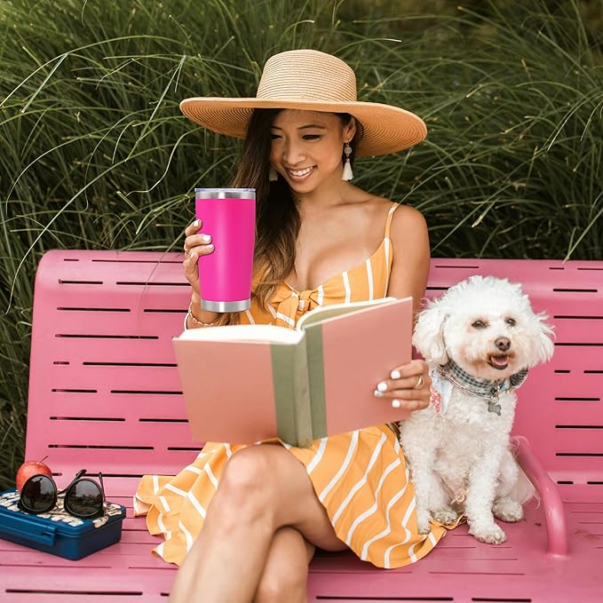 20oz Tumbler Bulk Stainless Steel Tumbler Cup with Lid Vacuum Insulated Double Wall Travel Mug, Durable Powder Coated Travel Coffee Tumbler Mug for Hot & Cold Drinks, Hot Pink,12 Pack