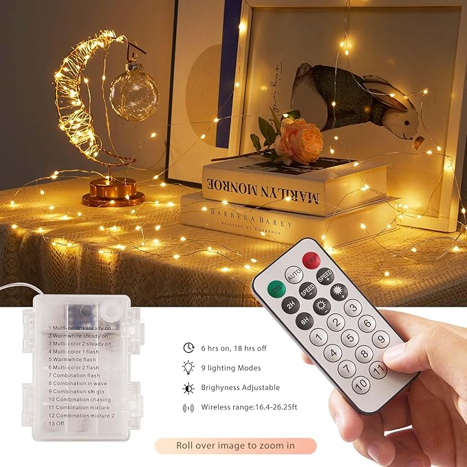 1 Pack Warm White & Multi-Color Battery Operated String Lights, 5M/16.4ft. 50 LEDs Remote Control Timer 12 Modes Optional Twinkle Battery Powered Fairy Lights Sliver Wire Firefly Lights - Bloomnest