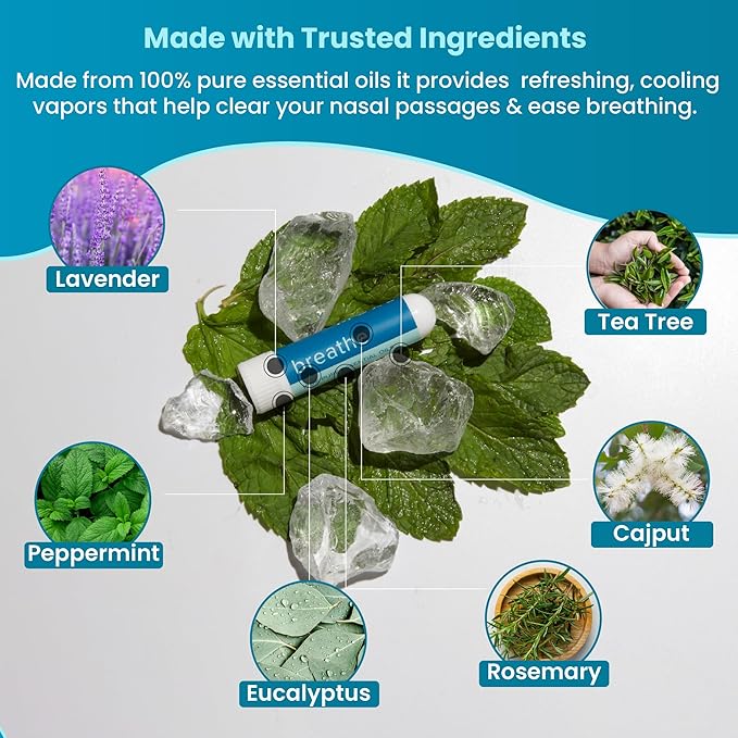 MOXE Breathe | Himalayan Salt Inhaler | Help Clear Congestion, Boost Focus and Improve Breathing | Natural Aromatherapy | Peppermint, Lavender and Tee Tree Essential Oil (3 Pack) - Bloomnest