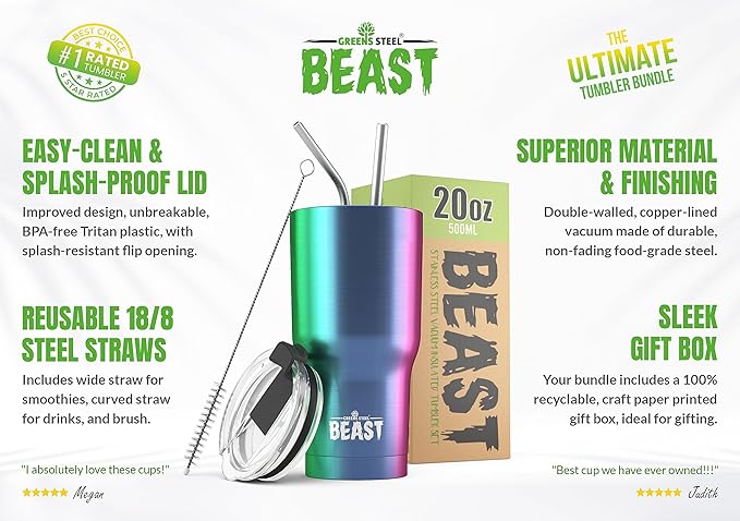 Beast 20 oz Tumbler Stainless Steel Vacuum Insulated Coffee Ice Cup Double Wall Travel Flask (Rainbow) - Bloomnest